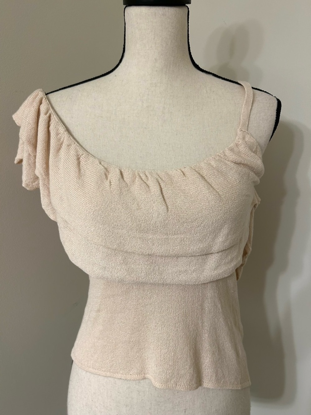 ZARA Tan Asymmetrical Ruffle Strap Tank Top Tie Back NWT Medium